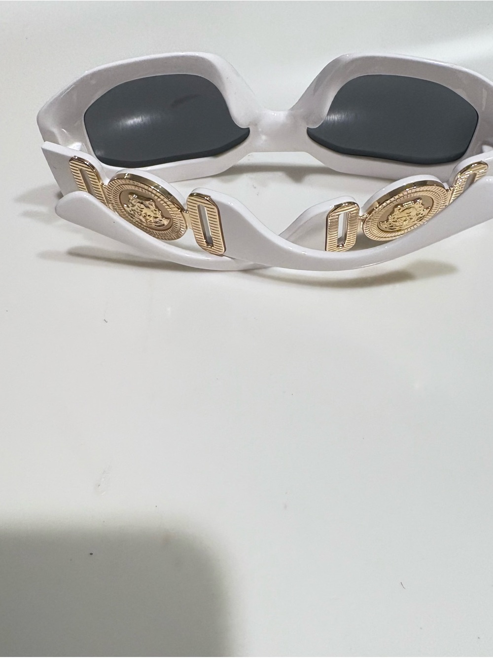 Versace White Sunglasses with Gold Medallion Accent